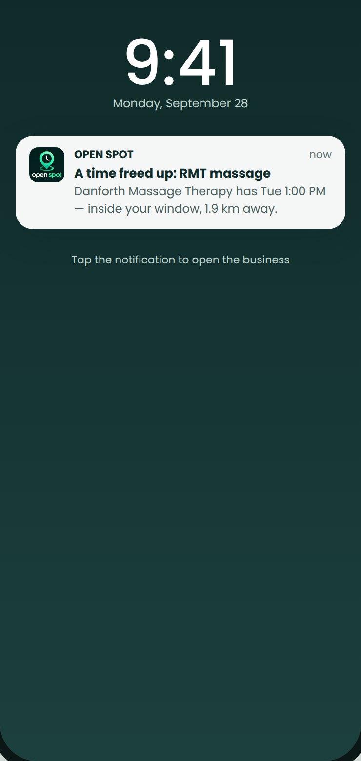 A notification that a time just opened up